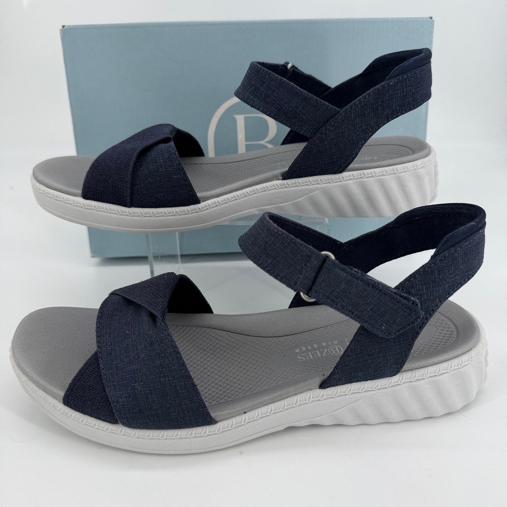 Bzees LifeStride Air Step Navy Blue Fabric Ankle Strap Sandals Women 8.5M